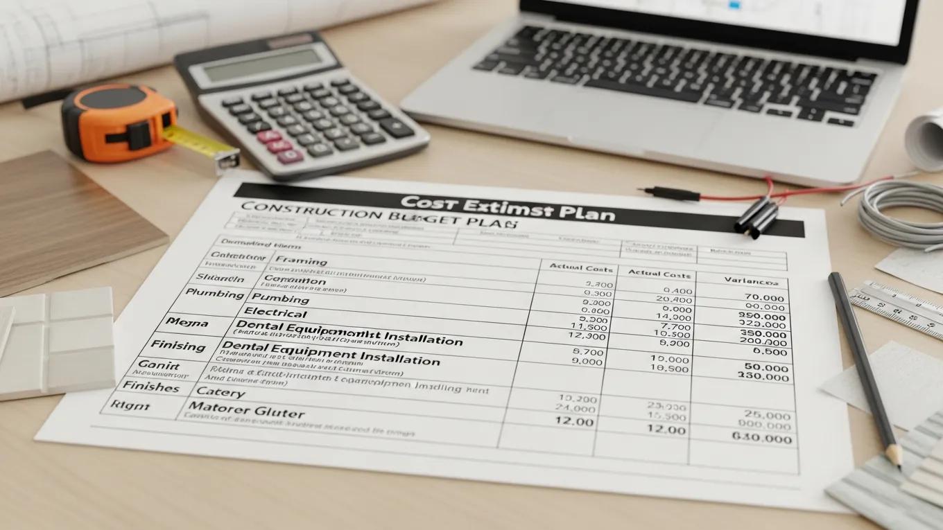 Construction budget plan for a dental office with cost estimation details