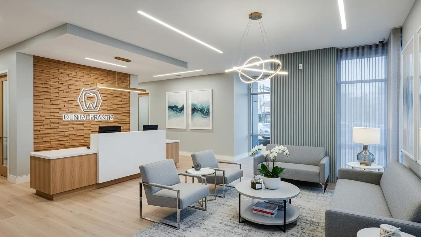 Interior design of a dental office highlighting custom layouts and modern lighting