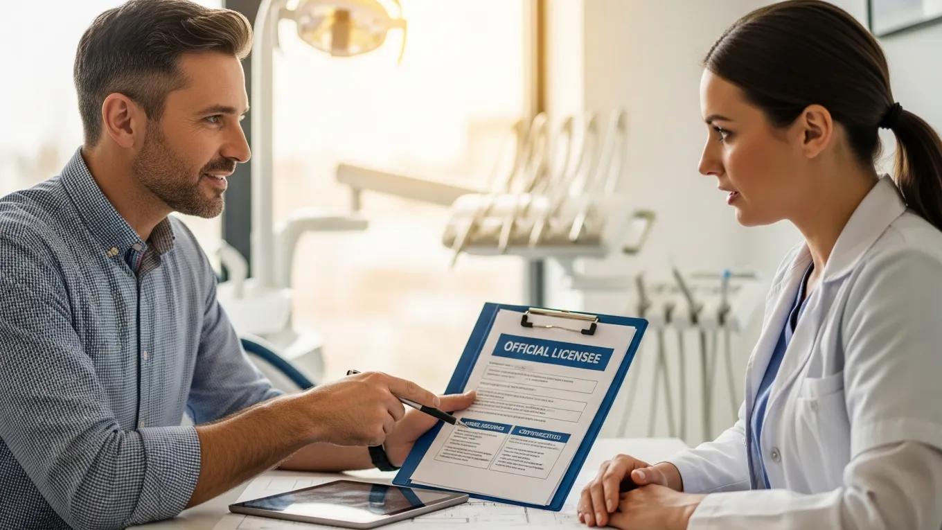 Licensed dental contractor discussing qualifications with a dentist