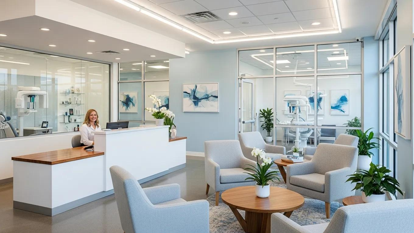 Modern dental office interior with welcoming reception area and contemporary design