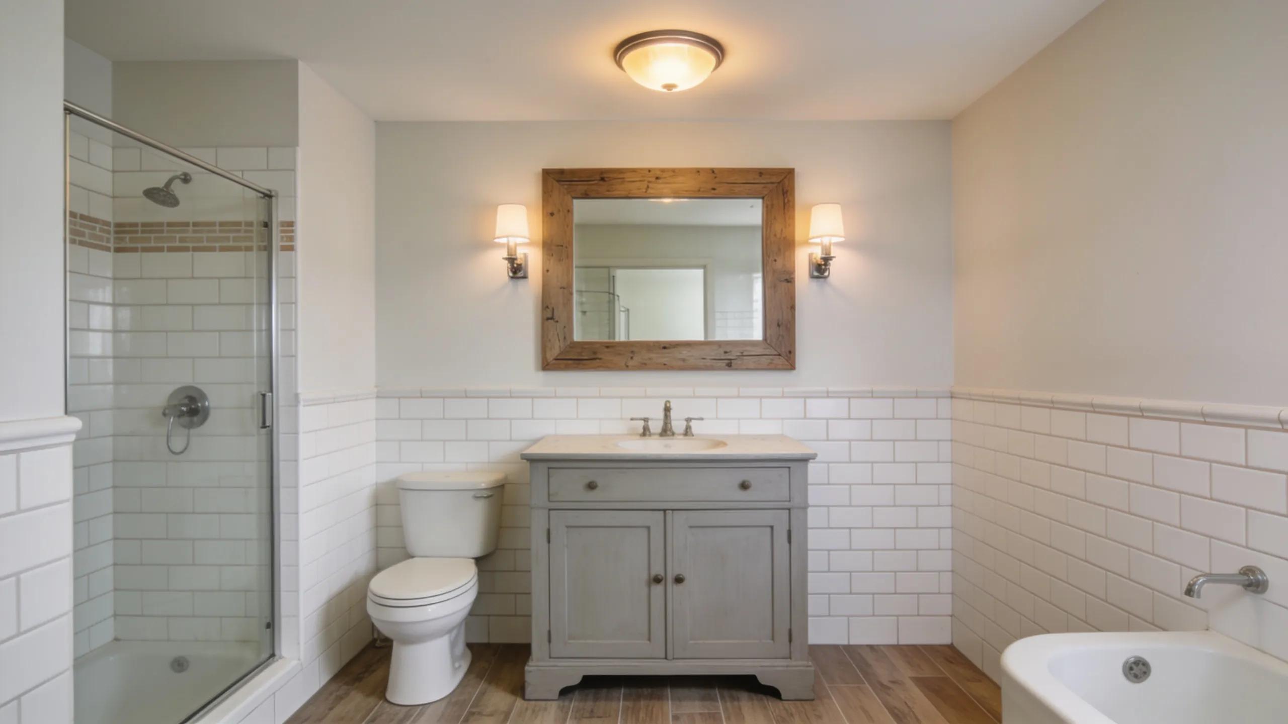 Cost-efficient bathroom renovation showcasing saved materials and modern design features