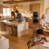 Renovated kitchen with family enjoying their new space, emphasizing home improvement and comfort