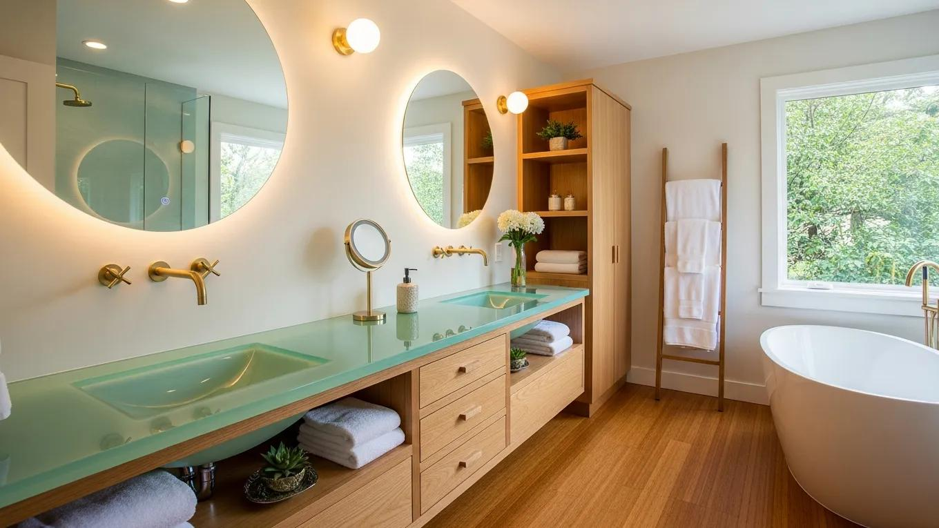 Stylish bathroom renovation with eco-friendly materials and modern fixtures