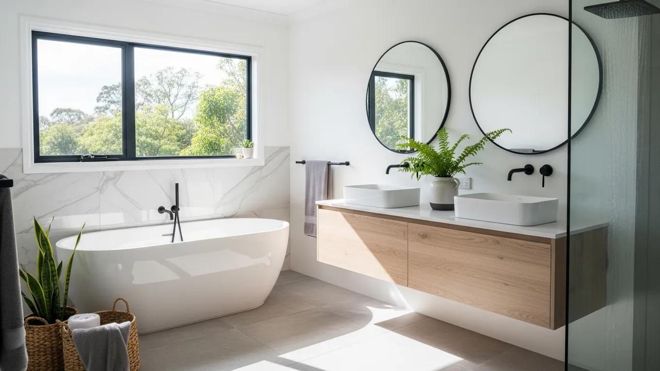 Stylish renovated bathroom highlighting modern design and amenities