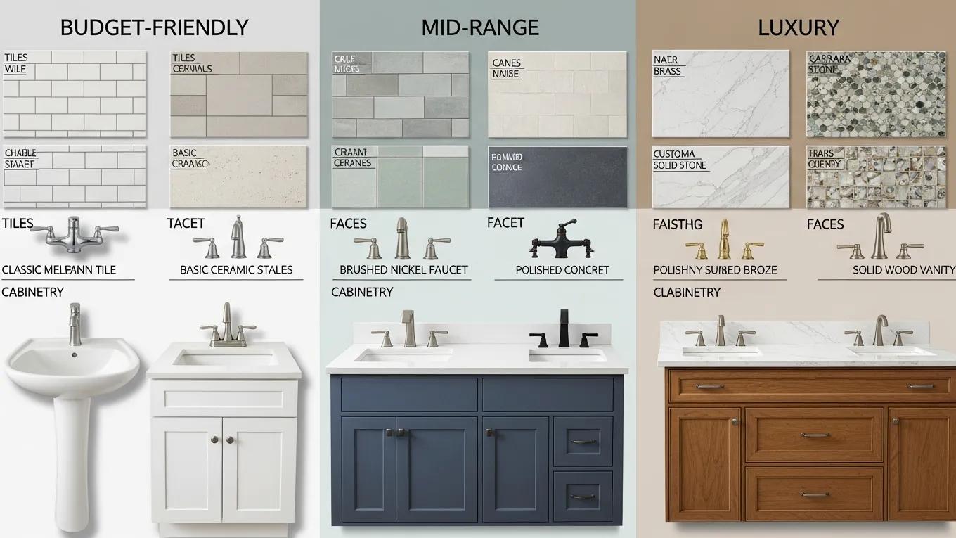 Various bathroom materials and fixtures showcasing pricing diversity